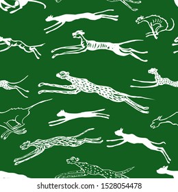 Seamless background of drawn running wild cats 