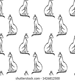 Seamless background of drawn sitting cats