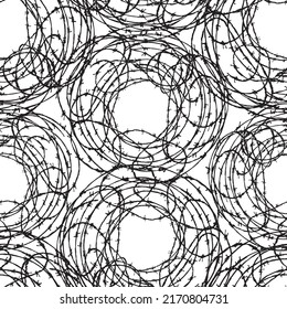 Seamless background from drawn tangled barbed wire in round hanks