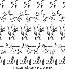Seamless background of drawn walking cats