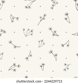 Seamless background with dried grass. Black and White tones. Vector botanical illustration. Herbal background for wallpaper. Engraving style.