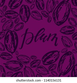 Seamless background with dried plums. Cute doodle illustration.