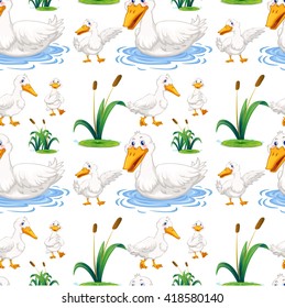 Seamless background with duck in the pond illustration