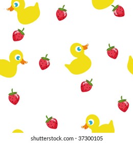 Seamless background with Duck and strawberry