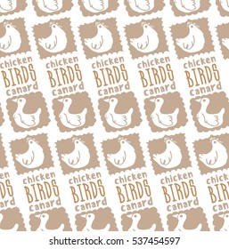 seamless background of ducks and chickens, funny bird, freehand drawing, text, duck, bird, chicken