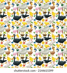 Seamless background with ducks and ducklings illustration