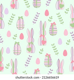 Seamless background with Easter eggs and bunnies