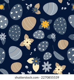 seamless background of Easter eggs and flowers and pussy willow