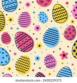 Seamless background with Easter eggs. Layout for a wrapping paper, poster and card. Banner. Vector illustration