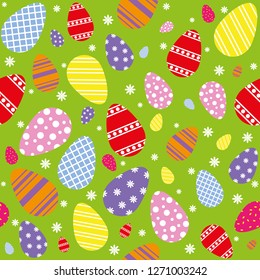 seamless background of easter eggs on green
