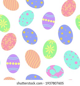 Seamless background with Easter eggs. Repeating pattern for Easter. Vector painted colored eggs, a symbol of the holiday. Background.