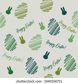 Seamless background. Easter greeting card. Happy Easter. Green Egg on a gray background. Vector illustration