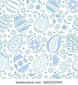 Seamless background. Easter pattern. Easter eggs. Texture in delicate shades of blue.