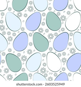 Seamless background. Easter pattern. Easter eggs. Texture in delicate shades of blue.