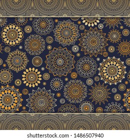 Seamless background  Eastern. Mandala ornament. Arabic  Pattern. Elements of flowers and leaves. Vector illustration. Use for wallpaper, print packaging paper, textiles.