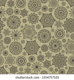 Seamless background  Eastern. Mandala ornament. Arabic  Pattern. Elements of flowers and leaves. Vector illustration. Use for wallpaper, print packaging paper, textiles.