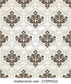 Seamless background with eastern motif. Floral elements, filigree background. Vector illustration. 