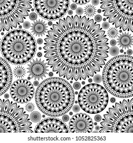 Fondo sin fisuras Estilo oriental negro sobre blanco . Patrón árabe. Ornamento de mandala. Elementos de flores y hojas. Ilustración vectorial. Uso para el Fondo de pantalla, papel de embalaje de impresión, textiles.