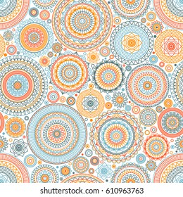 Seamless background  Eastern style blue and red. Arabic  Pattern. Mandala ornament. Elements of flowers and leaves. Vector illustration. Use for wallpaper, print packaging paper, textiles.