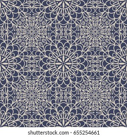 Seamless background  Eastern style blue and beige. Arabic  Pattern. Mandala ornament. Elements of flowers and leaves. Vector illustration. Use for wallpaper, print packaging paper, textiles.