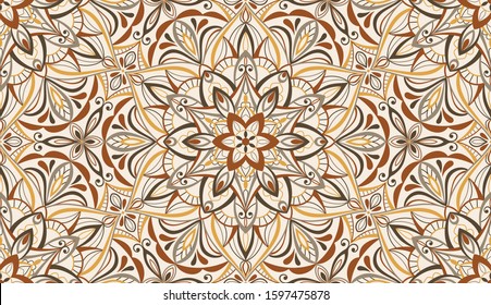 Seamless background  Eastern style. Mandala ornament. Arabic  Pattern. Elements of flowers and leaves. Vector illustration. Use for wallpaper, print packaging paper, textiles.
