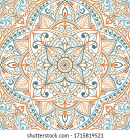 Seamless background  Eastern style. Mandala ornament. Arabic  Pattern. Elements of flowers and leaves. Vector illustration. Use for wallpaper, print packaging paper, textiles