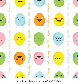 Seamless background with Eggs emotions. Vector illustration.