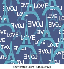 Seamless background with the Eiffel tower and  word love.