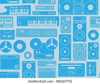 Seamless background with electronic music equipments.