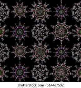 Seamless background. Elegant vector damask wallpaper. Vintage seamless pattern in neutral, pink and green colors.