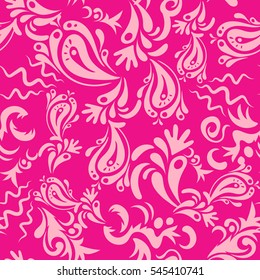 Seamless background. Elegant vector damask wallpaper. Vintage seamless pattern in neutral and magenta colors.