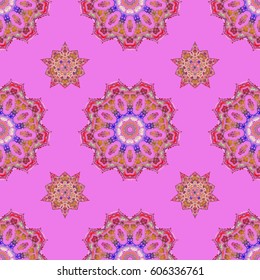 Seamless background. Elegant vector damask wallpaper. Vintage seamless pattern in red, orange and yellow colors.