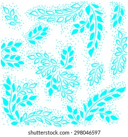 Seamless background with elements of blue leaves