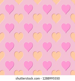 Seamless background of the embossed hearts.