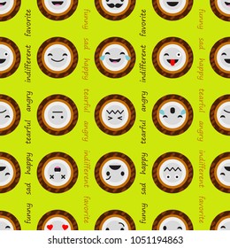 Seamless background with Emotions Coconut. Cute cartoon. Vector illustration. Textile rapport.