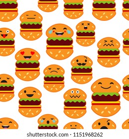 Seamless background with Emotions Hamburger. Cute cartoon. Vector illustration. Textile rapport.