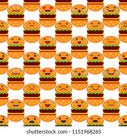 Seamless background with Emotions Hamburger. Cute cartoon. Vector illustration. Textile rapport.