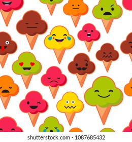 Seamless background with Emotions Ice Cream. Cute cartoon. Vector illustration. Textile rapport.