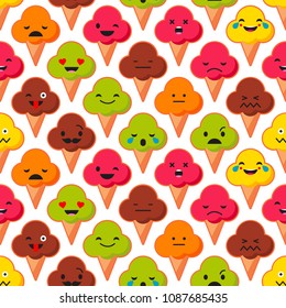 Seamless background with Emotions Ice Cream. Cute cartoon. Vector illustration. Textile rapport.