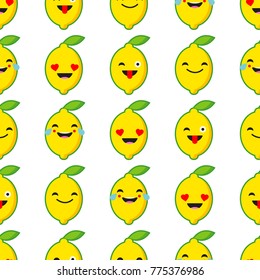 Seamless background with Emotions Lemon. Cute cartoon. Vector illustration. Textile rapport.