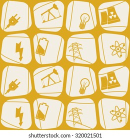 Seamless background with energy and power icons for your design