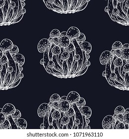 Seamless background of enokitake. hand-drawn illustration