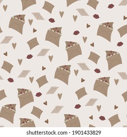 Seamless background with envelopes. Cartoon style. Vector image suitable for cards, invitations, posters, banners, flyers, wrapping paper.