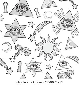 Seamless background with the esoteric elements of occult science