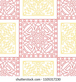 Seamless background.  Ethnic color pattern for fabric or paper. Abstract geometrical ethnic ornament with northern motifs. Vector texture.