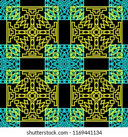Seamless background.  Ethnic colorful vector background for fabric or paper. Abstract geometrical ethnic ornament with northern motifs. Vector texture.