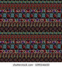 Seamless background ethnic hand drawn colorful pattern.