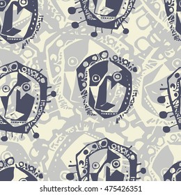 Seamless background ethnic mask  flat.