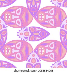 Seamless Background. Ethnic Seamless Pattern with Color Masks for Poster or Banner. Ethnic Seamless Background with Color Trible Ritual Masks for your Design. Vector Texture.