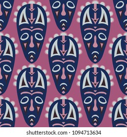 Seamless Background. Ethnic Seamless Pattern with Color Masks for Card or Poster. Ethnic Seamless Pattern with Color Trible Shamanic Masks for your Design. Vector Texture.